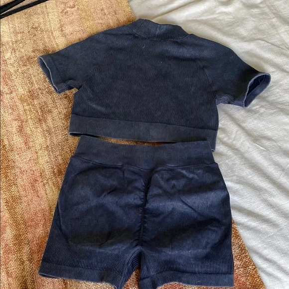 Charcoal gray stone washed Ribbed Two-Piece Set - Picture 8 of 8